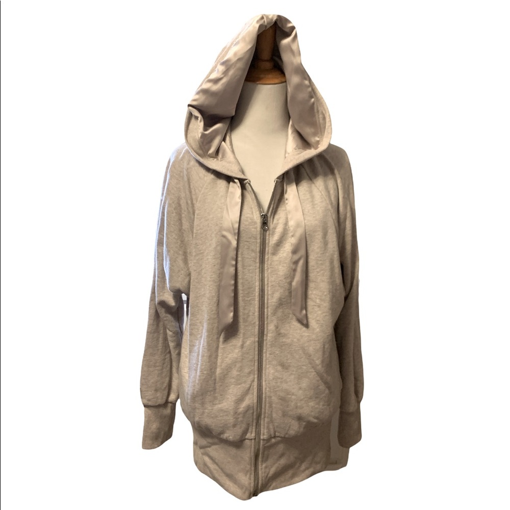 Victoria’s Secret tunic length satin lined hooded full zip with satin ties